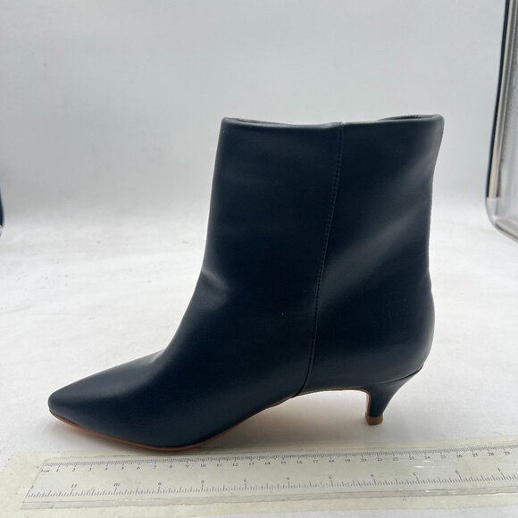 Black Pointed Toe Ankle Booties KItten Heel Short Boots Dress Shoes - Picture 1 of 7